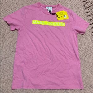 Marc Jacobs Pink Tee with Neon Yellow Logo